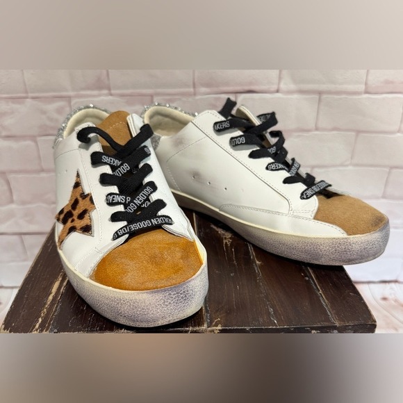 Golden Goose White and Tan Sneakers with Leopard Detail NEVER WORN - Picture 1 of 12